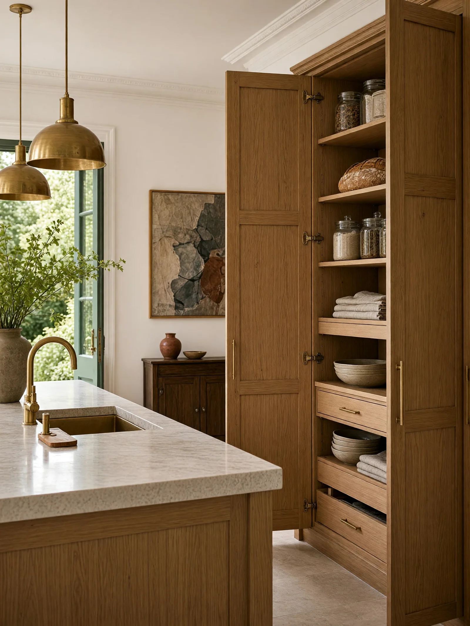 Concealed storage inside the oak joinery