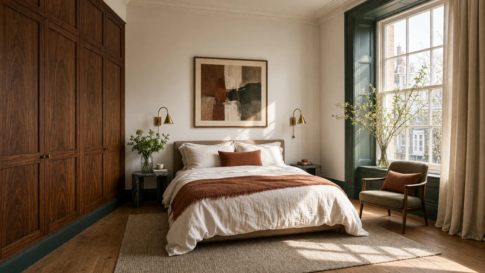 A bedroom with functional storage, Bath